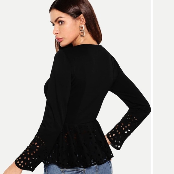 SHEIN Laser Cut Zip Up Stretch Peplum Jacket - Picture 2 of 7